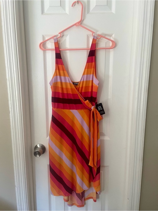 Express Dresses & Skirts - Express Striped Wrap Dress in Orange, Pink & Red
